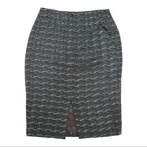 Carmen Marc Valvo Beaded Pencil Skirt Grey textured high waisted Luxury Size 4